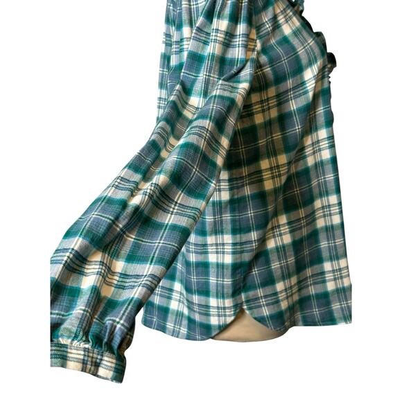 Loft green white plaid long sleeves ruffle button shirt size Small - Picture 13 of 16